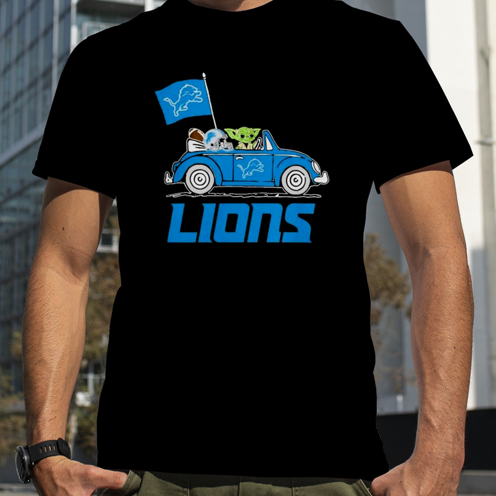 Baby Yoda Drive A Car Detroit Lions Football Flag Logo Shirt