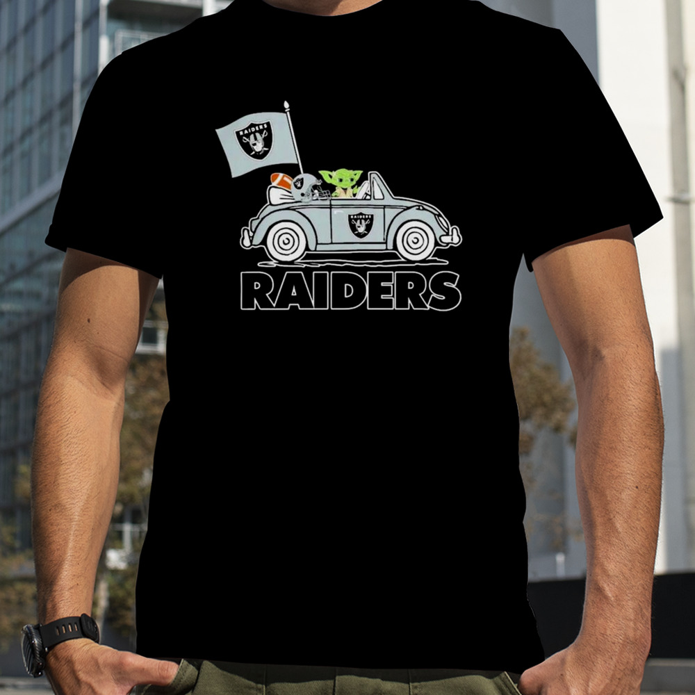 Baby Yoda Drive A Car Las Vegas Raiders Football Flag Logo Shirt