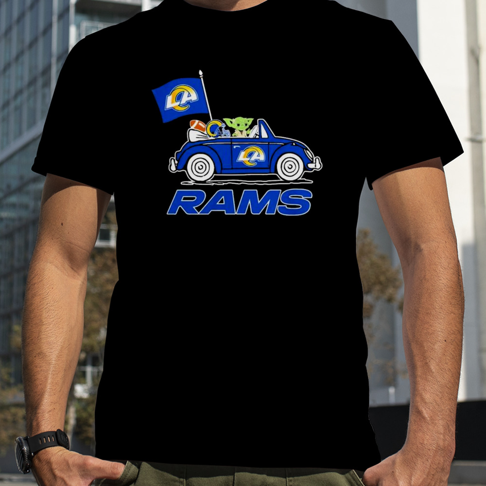 Baby Yoda Drive A Car Los Angeles Rams Football Flag Logo Shirt