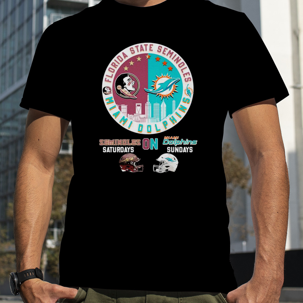 Florida State Seminoles And Miami Dolphins Skyline On Sundays T-Shirt