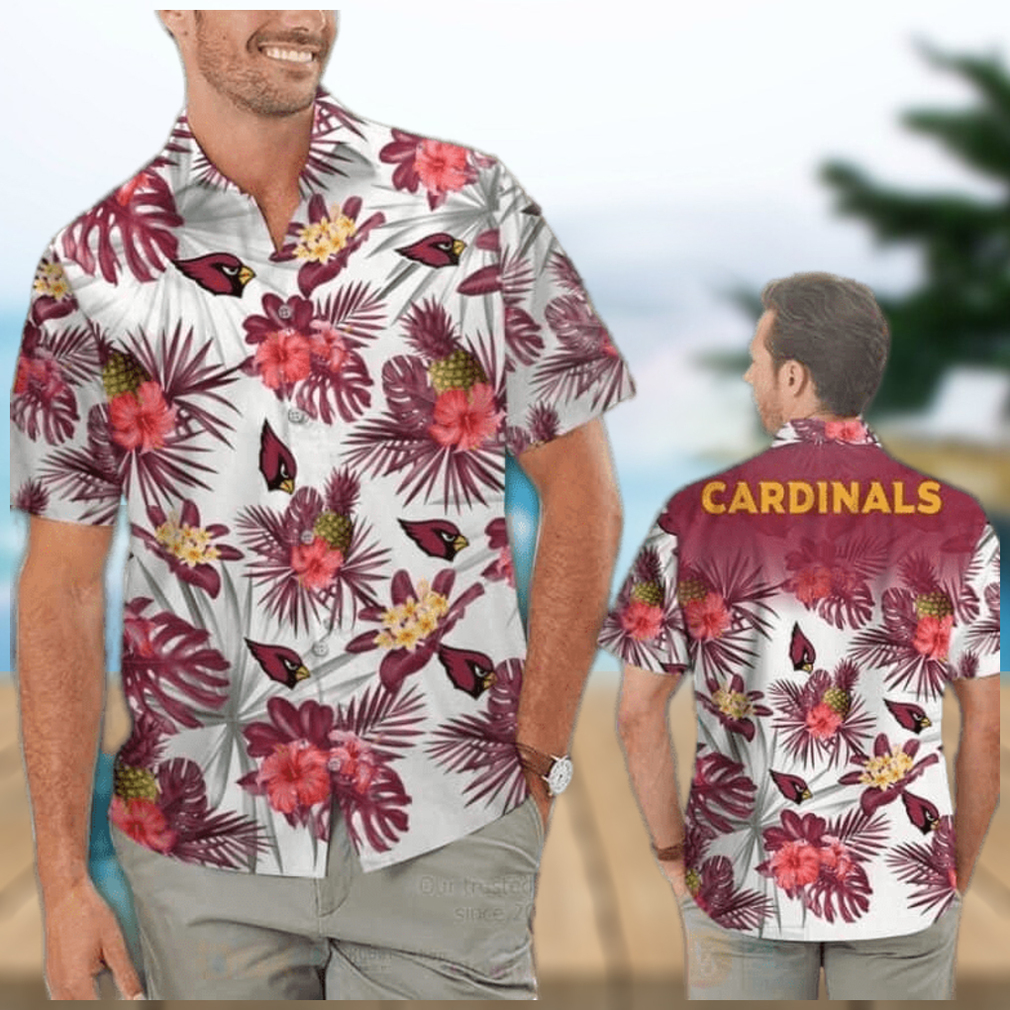 NFL Arizona Cardinals Hawaiian Shirt White Aloha Pink Hibiscus Flower Gift For Football Fans - Limotees