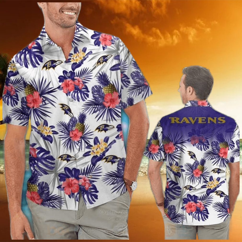 NFL Baltimore Ravens Hawaiian Shirt Hibiscus Flowers Summer Vacation Gift - Limotees