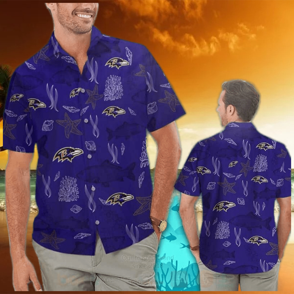 NFL Baltimore Ravens Hawaiian Shirt Sea Life Pattern Beach Gift For Him - Limotees