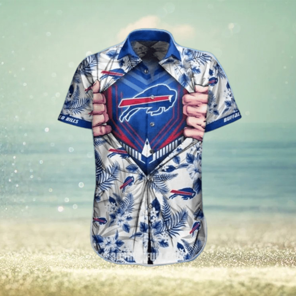 NFL Buffalo Bills Hawaiian Shirt Blue Tropical Flower Beach Gift For Football Players NFL Hawaiian Shirt - Limotees