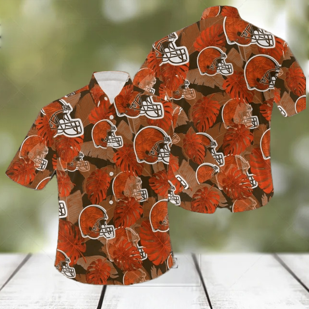 NFL Cleveland Browns Logo Leaf 3D Hawaiian Shirt For Fans Gift Summer - Limotees