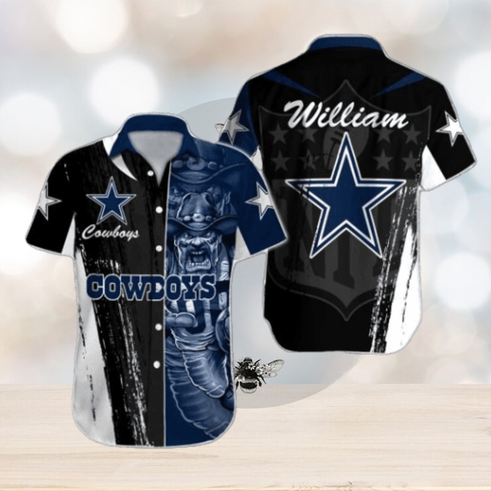 NFL Dallas Cowboys Custom Name Special Half Tone Mascot Hawaiian Shirt - Limotees