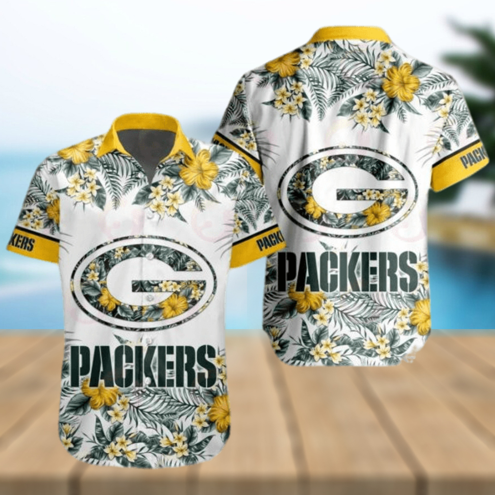 NFL Green Bay Packers Special Hawaiian Design With Flowers And Big Logo Button Shirt - Limotees