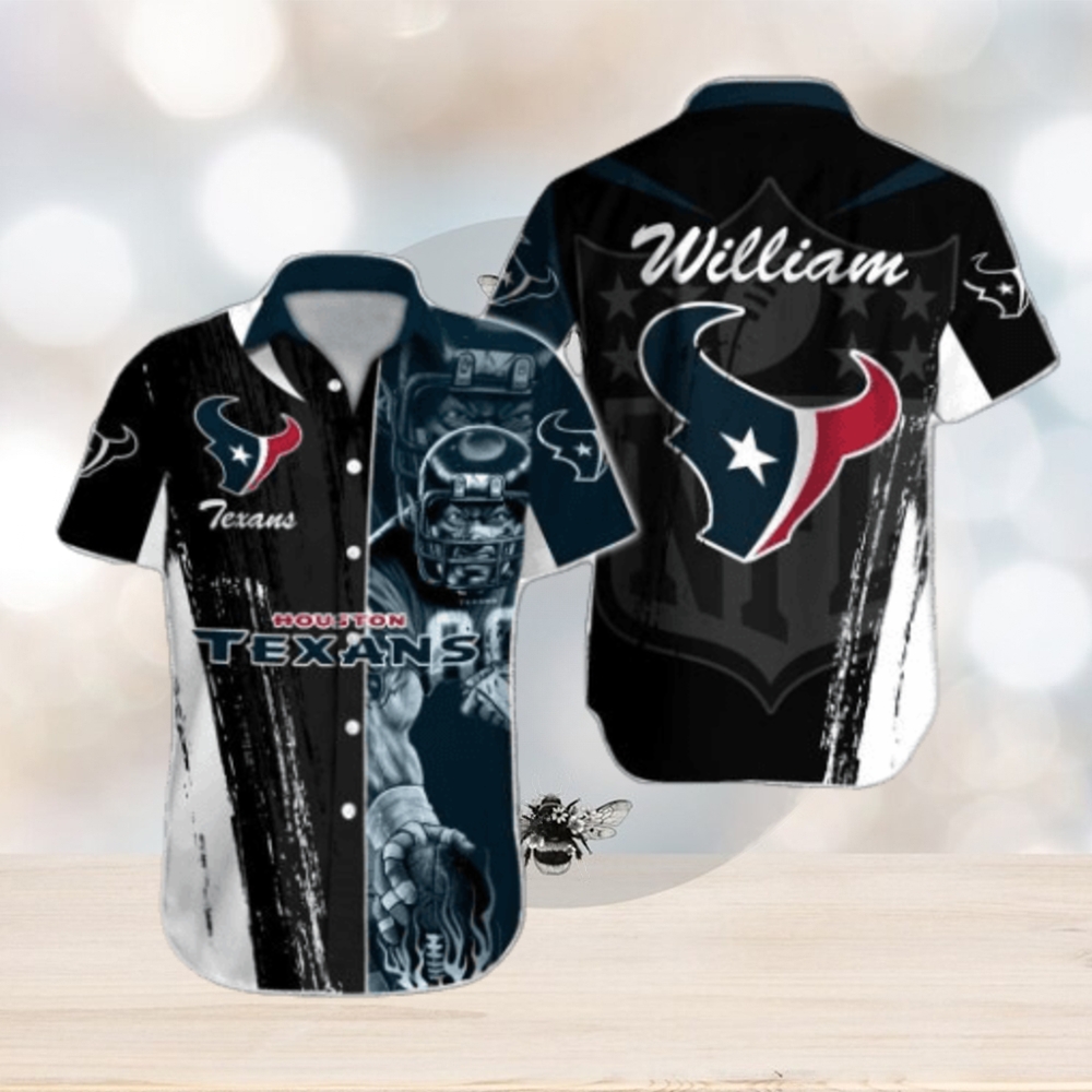 NFL Houston Texans Custom Name Special Half Tone Mascot Hawaiian Shirt - Limotees