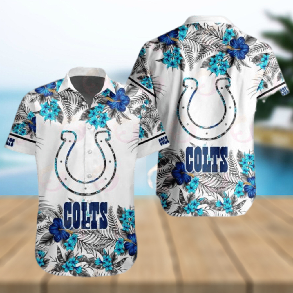 NFL Indianapolis Colts Special Hawaiian Design With Flowers And Big Logo Button Shirt - Limotees