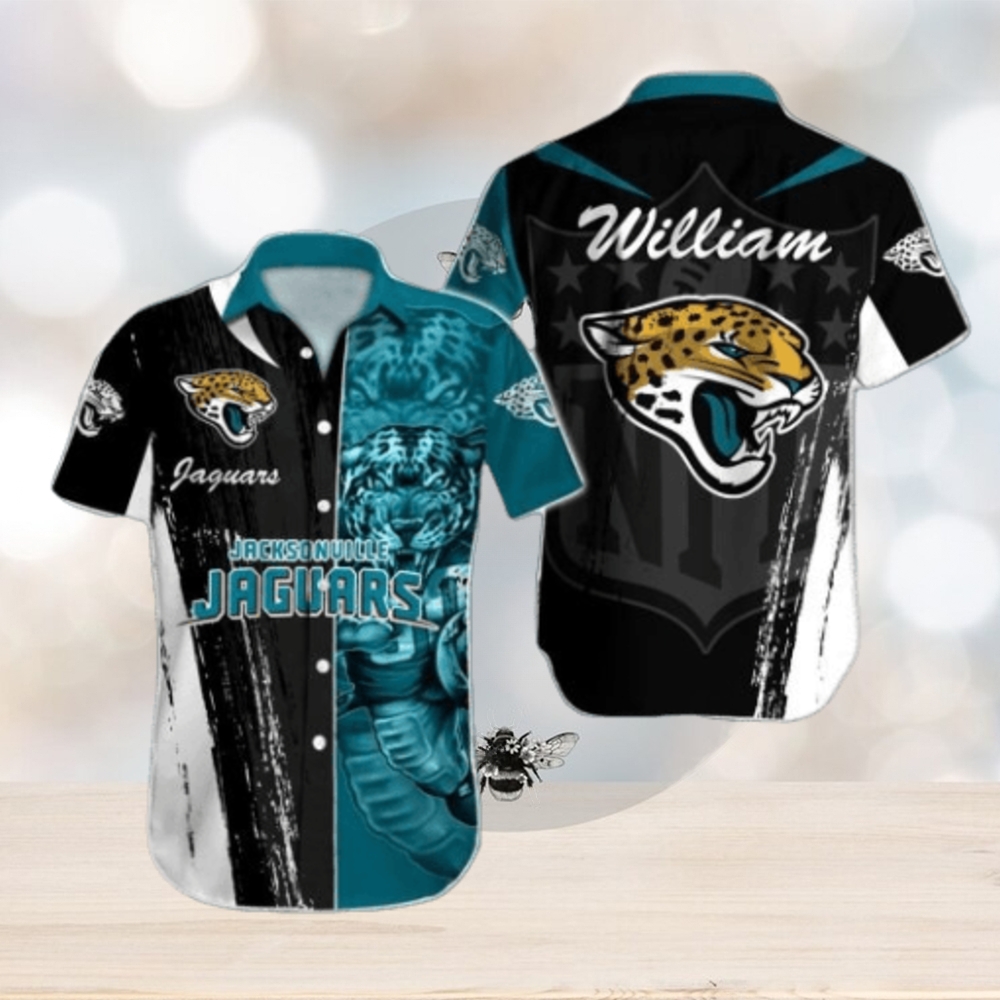 NFL Jacksonville Jaguars Custom Name Special Half Tone Mascot Hawaiian Shirt - Limotees