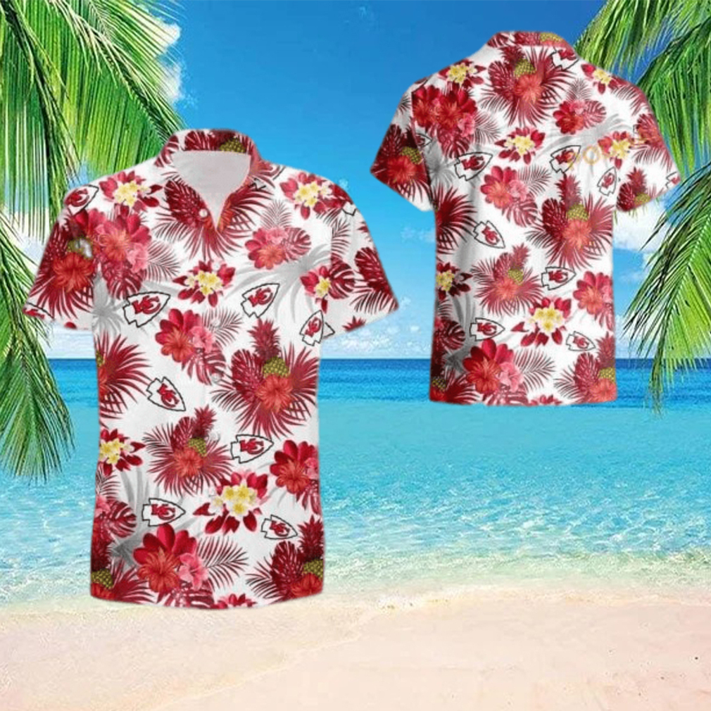 NFL Kansas City Chiefs Hawaiian Shirt Tropical Flower Pattern On White Theme - Limotees