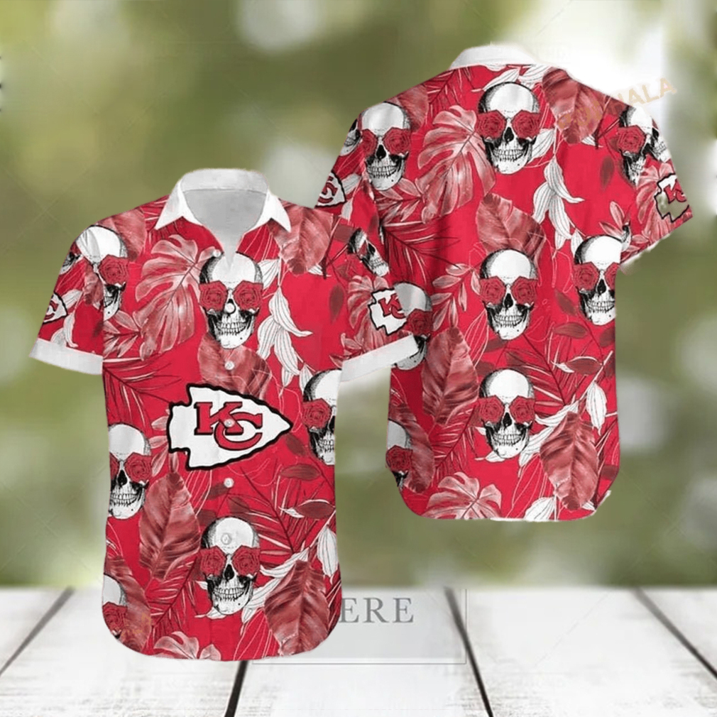 NFL Kansas City Chiefs Skull Flowers Hawaiian Shirt - Limotees