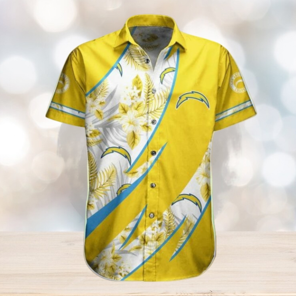 NFL Los Angeles Chargers Flowers Gold Hawaiian Shirt - Limotees