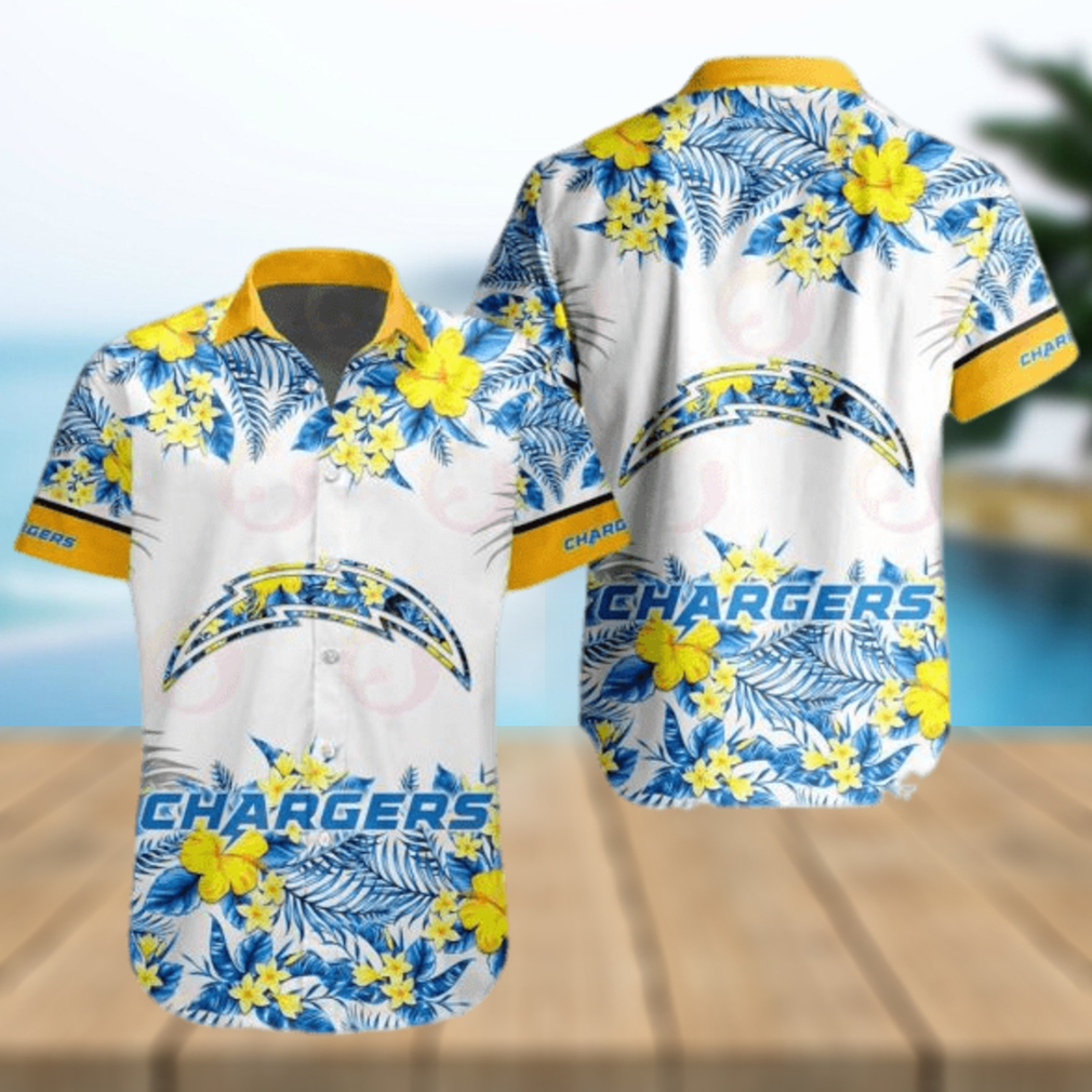 NFL Los Angeles Chargers Special Hawaiian Design With Flowers And Big Logo Button Shirt - Limotees