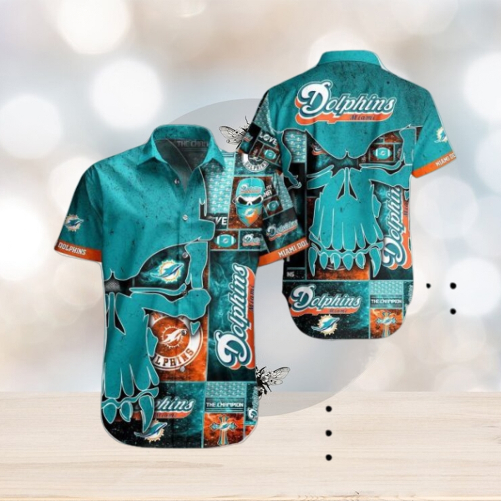 NFL Miami Dolphins Aqua Punisher Skull Hawaiian Shirt - Limotees