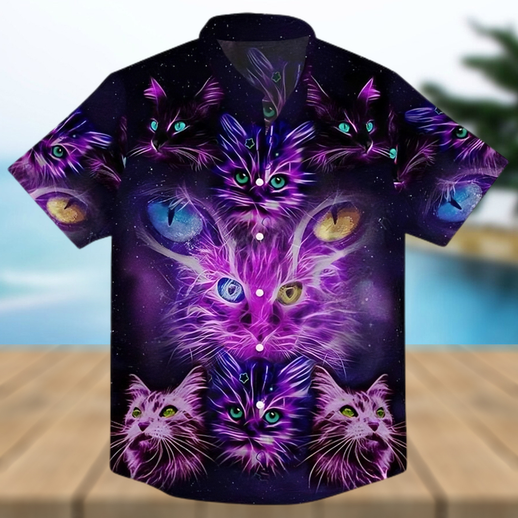 Neon Cat Heads Cats With Two Different Colored Eyes Hawaiian Shirt - Limotees