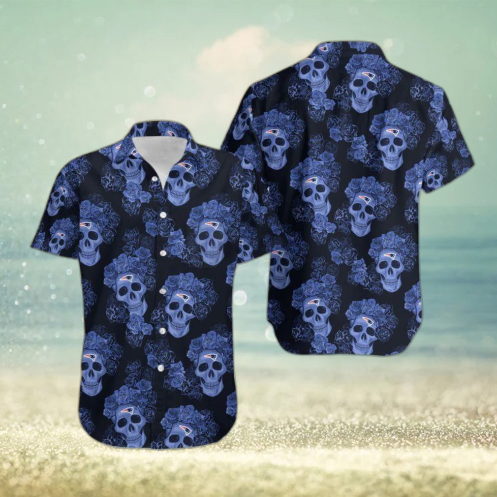 New England Patriots Mystery Skull And Flower Funny Hawaiian Shirt Gift For Halloween - Limotees