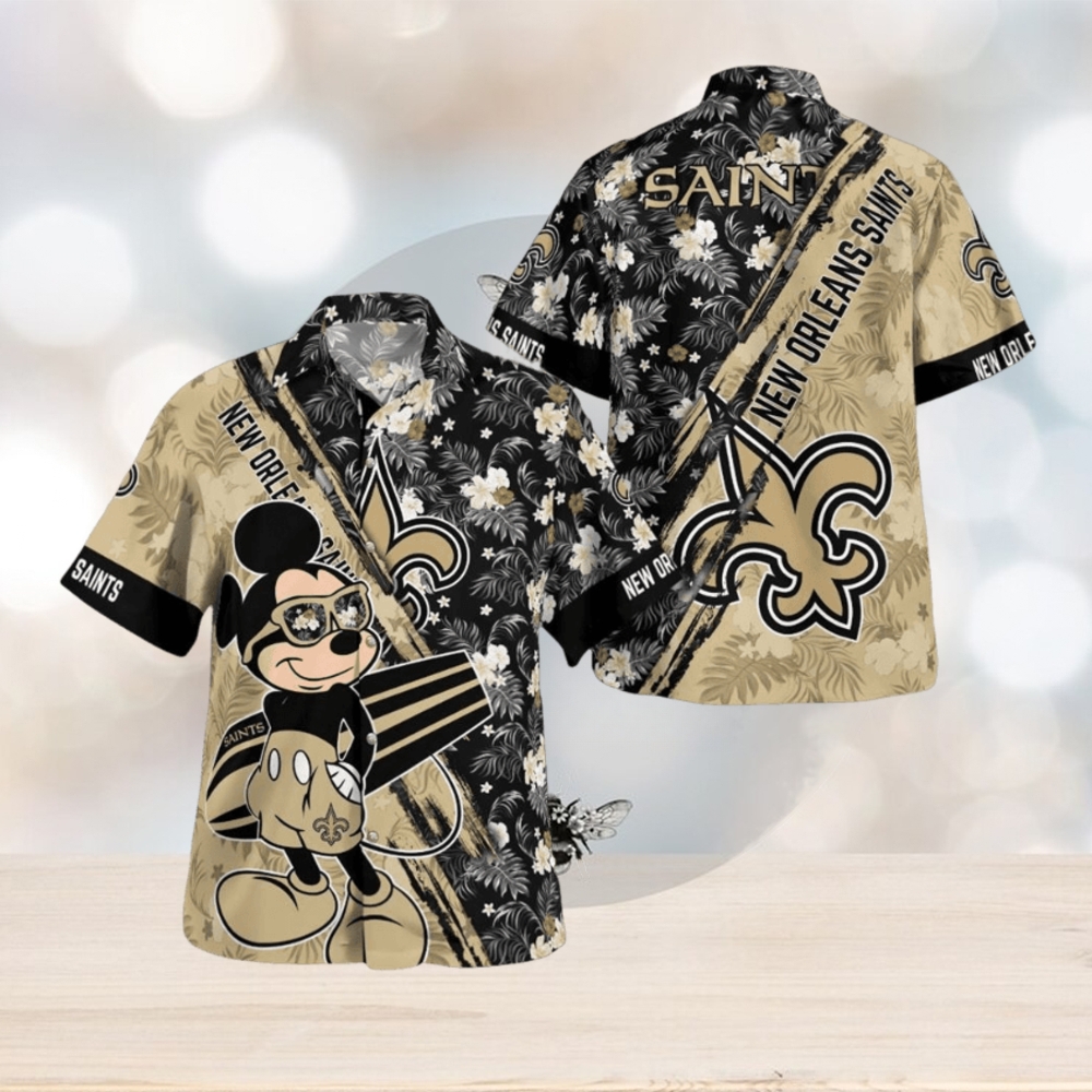 New Orleans Saints Mickey Mouse Floral Short Sleeve Hawaii Shirt - Limotees