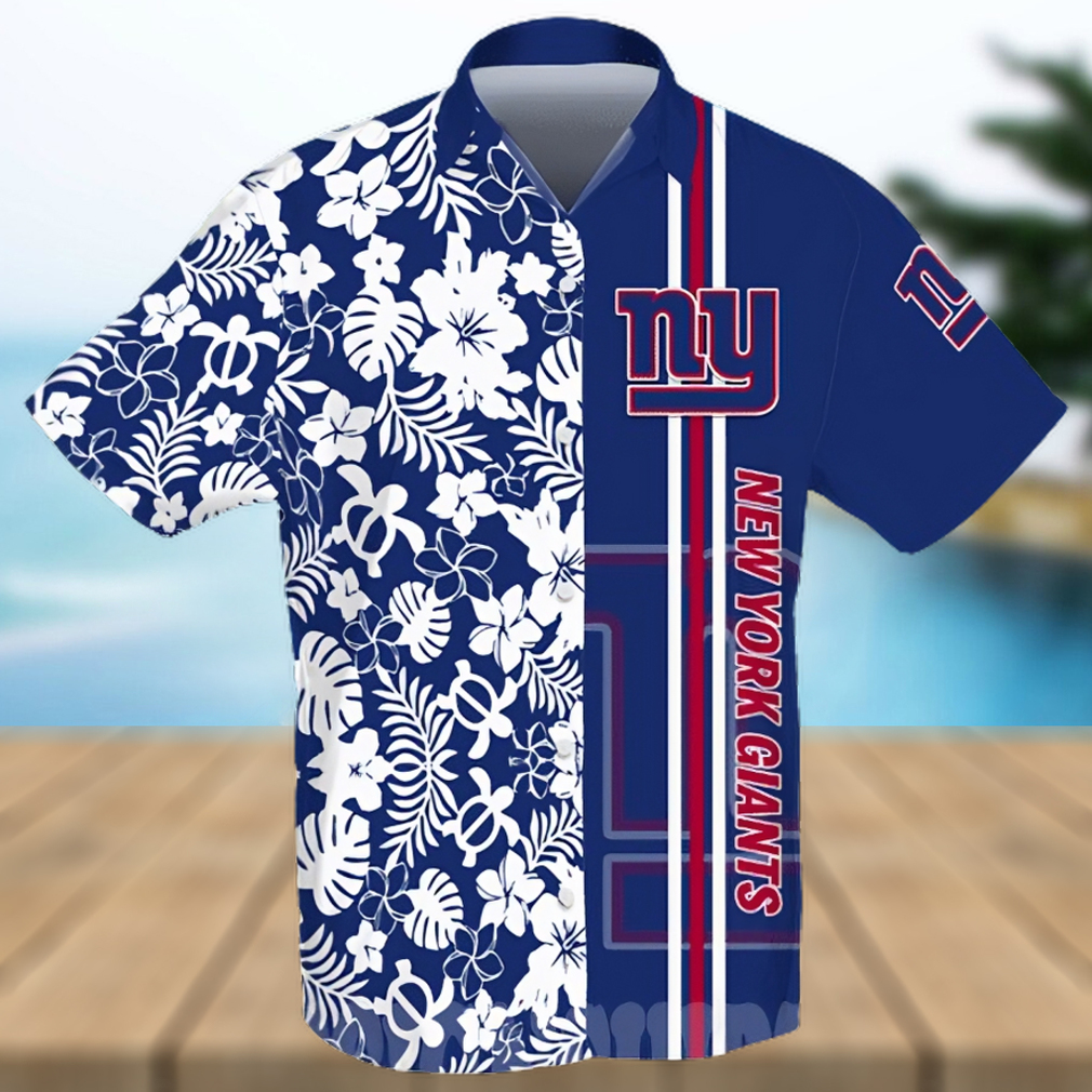 New York Giants All Over Print Flowery Short Sleeve Dress Shirt Hawaiian Summer Aloha Beach Shirt - Limotees