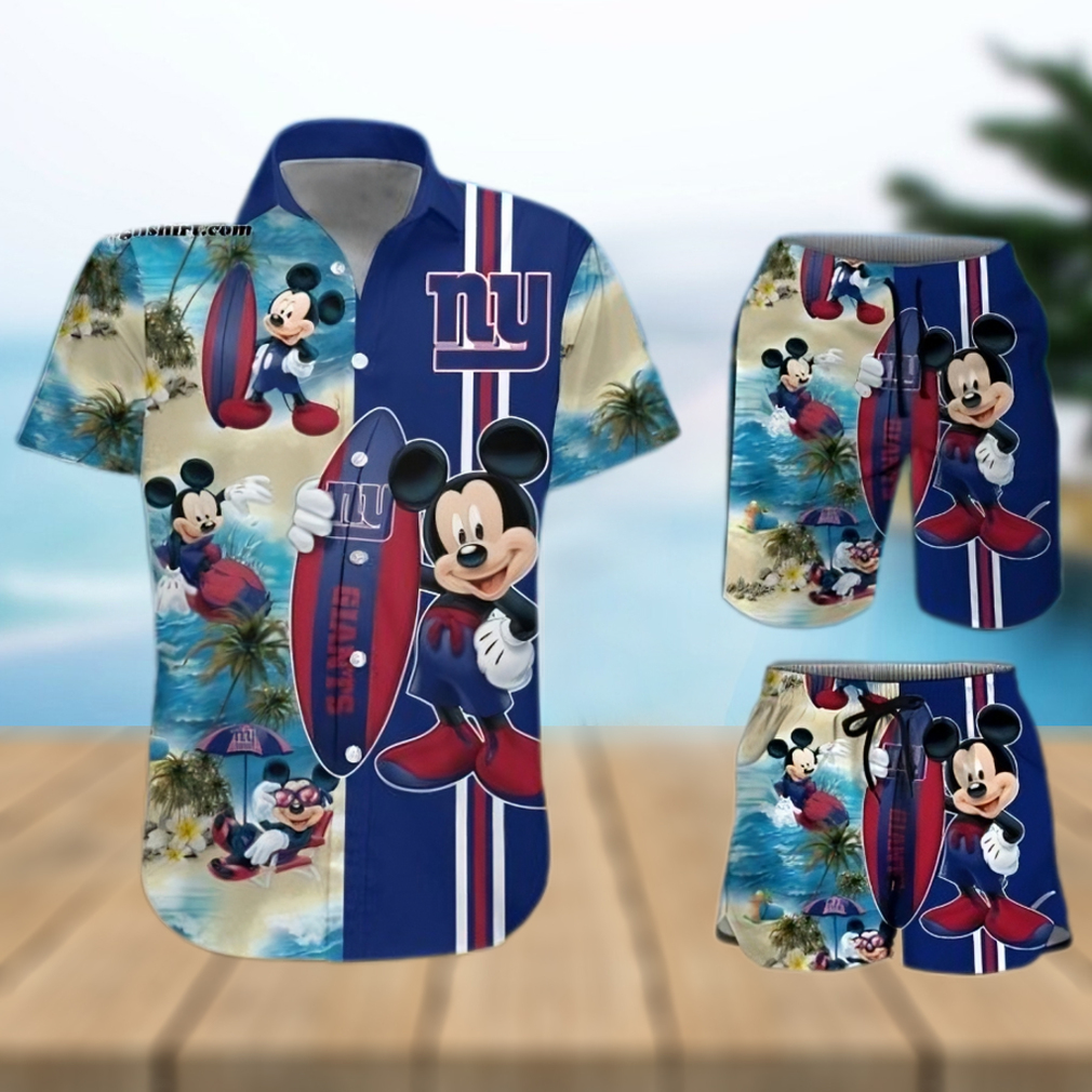 New York Giants Mickey Mouse Surfing On The Beach All Over Print Combo Hawaiian Shirt And Beach - Limotees