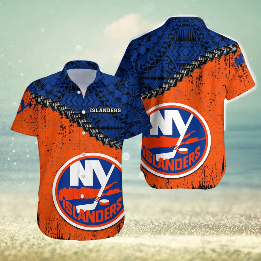 New York Islanders Nhl Grunge Polynesian Tattoo Pattern Hawaiian Shirt For Fans - Limotees