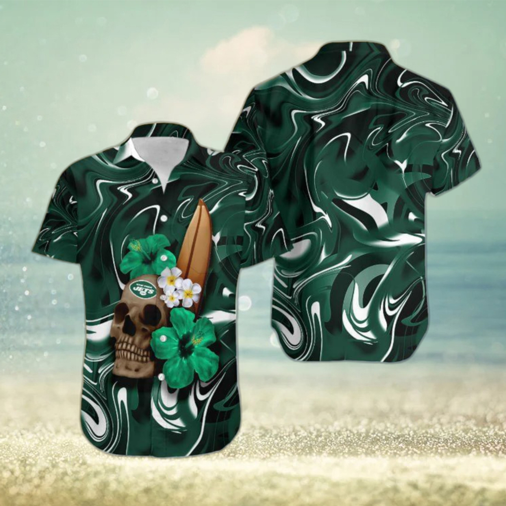 New York Jets Skull And Flower Hawaiian Shirt Gift For Halloween - Limotees