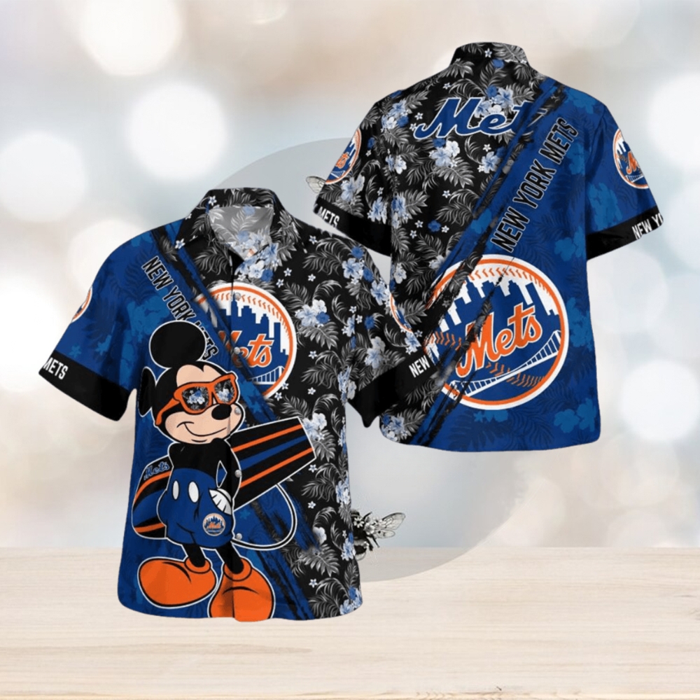 New York Mets Mickey Mouse Floral Short Sleeve Hawaii Shirt - Limotees