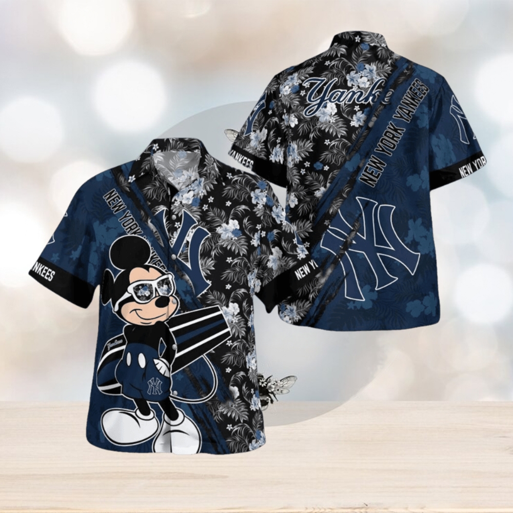 New York Yankees Mickey Mouse Floral Short Sleeve Hawaii Shirt - Limotees