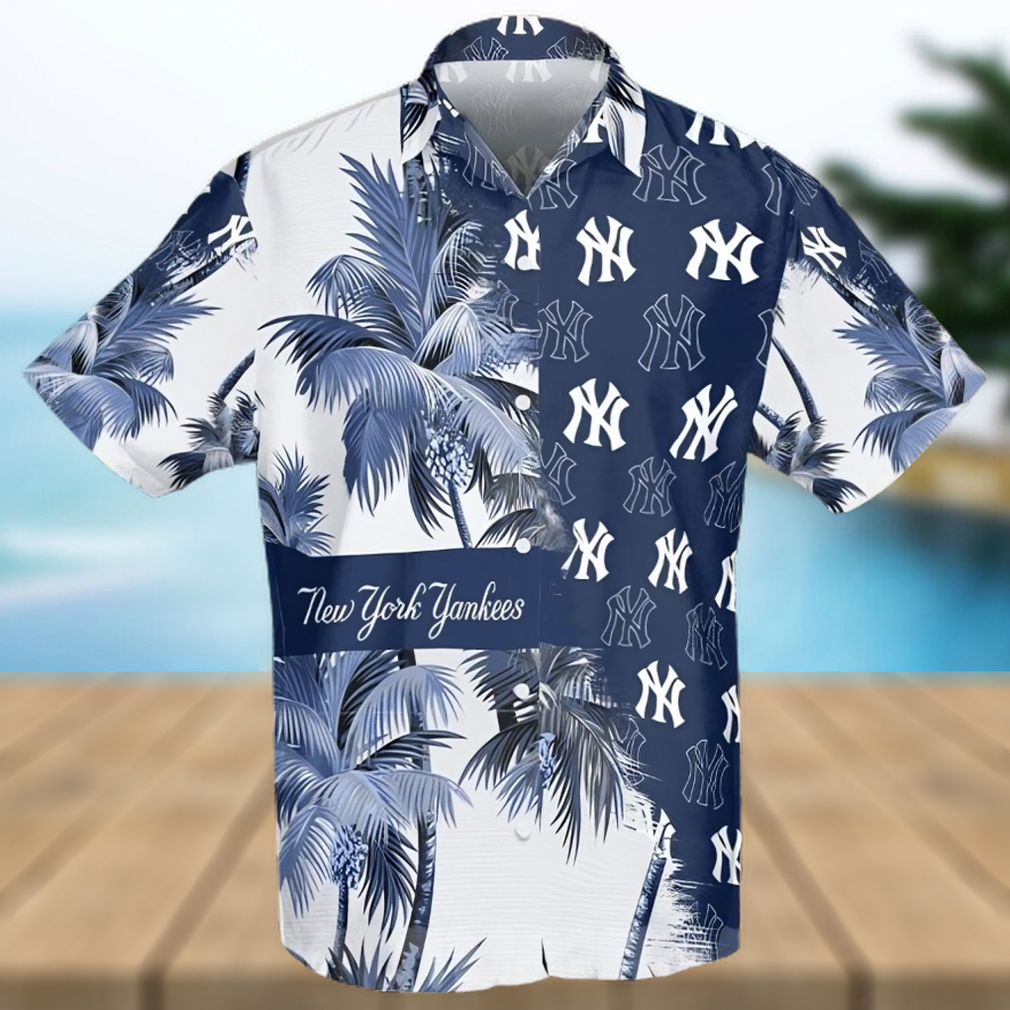 New York Yankees Palm Tree All Over Print Aloha Summer Beach Hawaiian Shirt – White Cobalt - Limotees