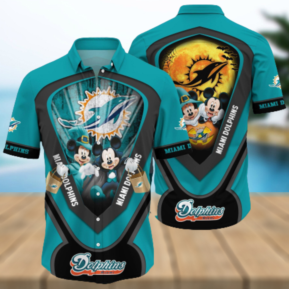 Nfl Miami Dolphins 3D Hawaiian Shirt Mickey And Minnie Big Moon Men And Women For Fans - Limotees