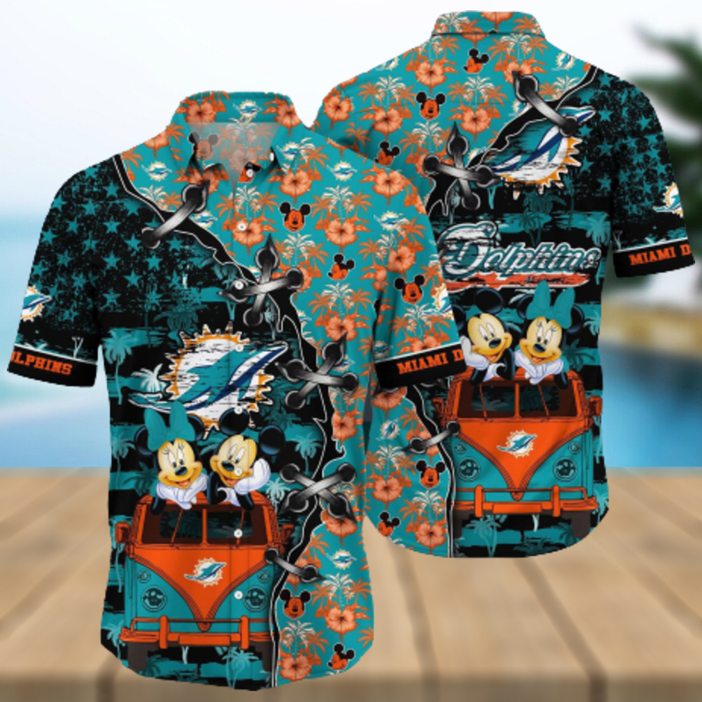 Nfl Miami Dolphins 3D Hawaiian Shirt Mickey And Minnie Style Hot Men And Women For Fans - Limotees