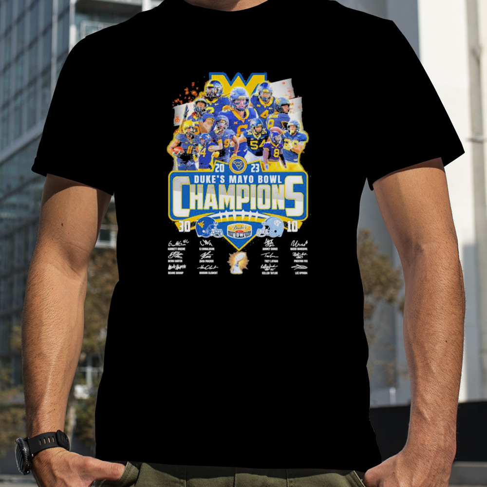 West Virginia Mountaineers 2023 Duke’s Mayo Bowl Champions Signatures Shirt