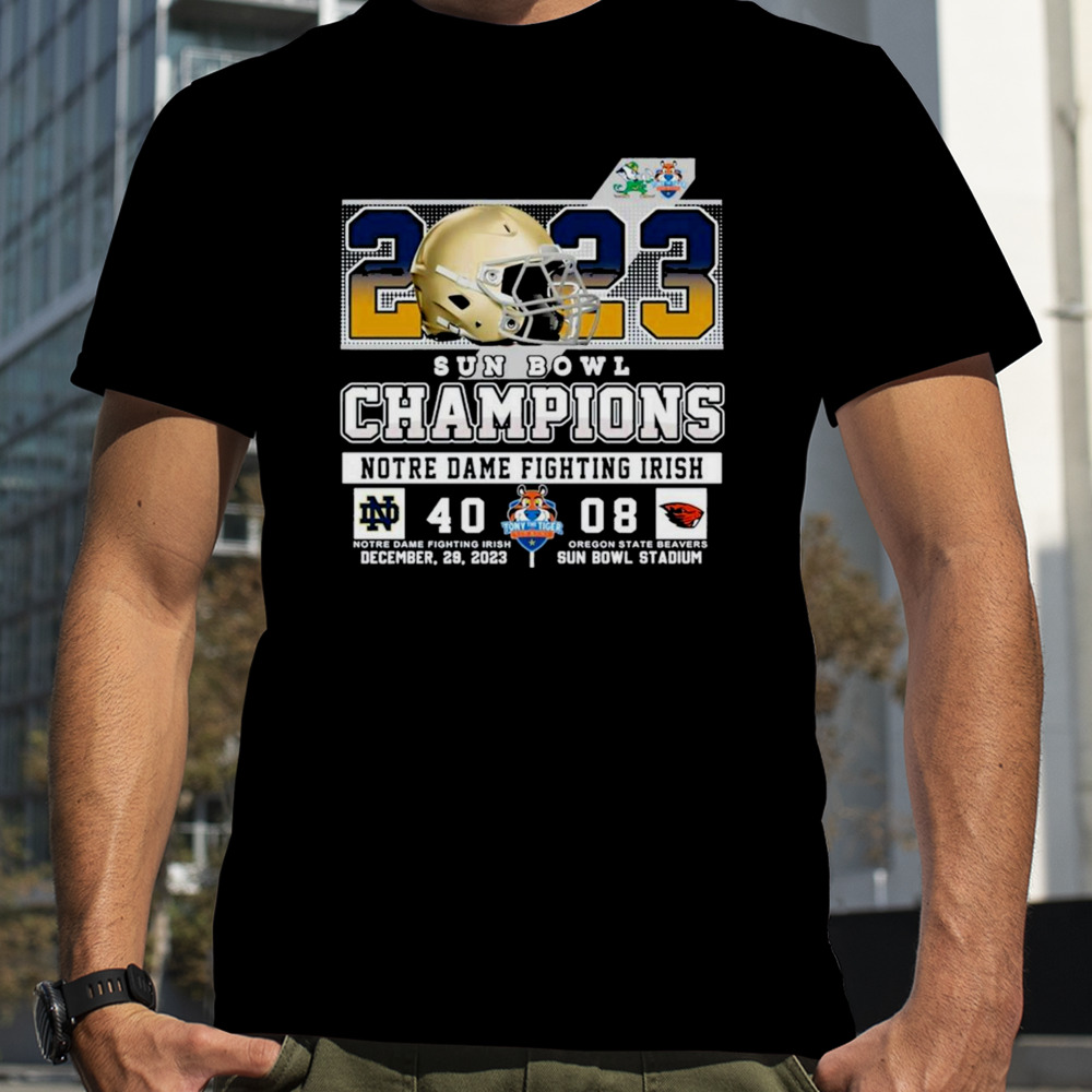 2023 sun bowl champions notre dame fighting irish 40 08 oregon state beavers december 29 2023 sun bowl stadium shirt