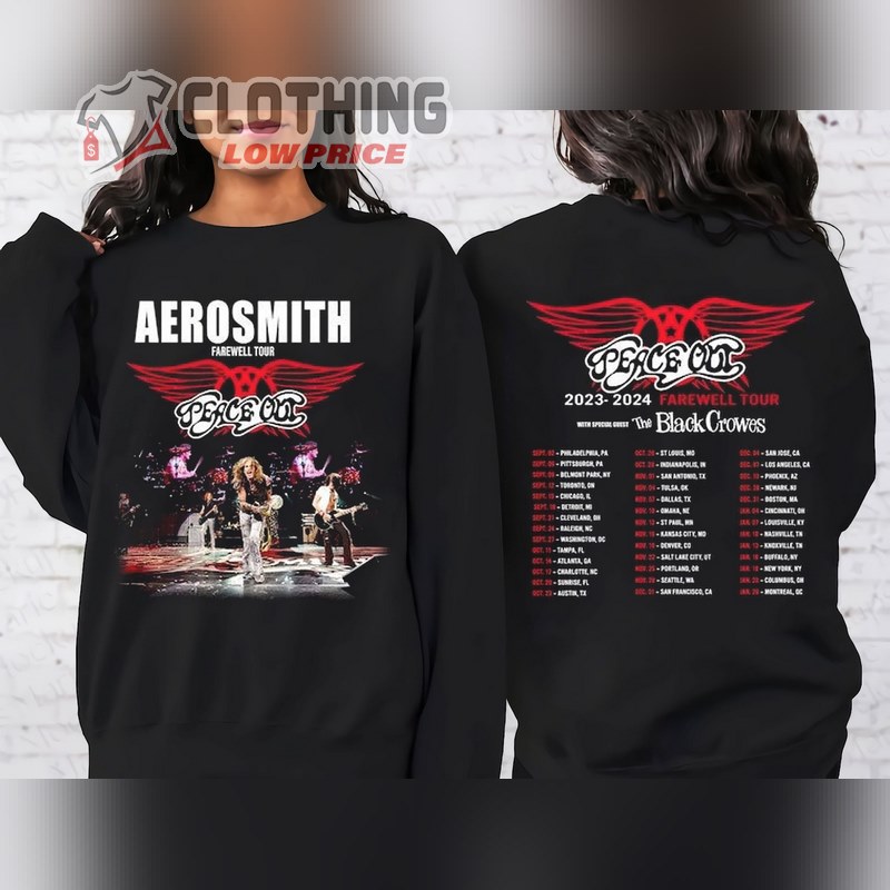 Aerosmith Tour 2024 Hoodie, Aerosmith 2023 - 2024 Peace Out Farewell Tour With The Black Crowes Tour Shirt, Aerosmith Band Fan Shirt