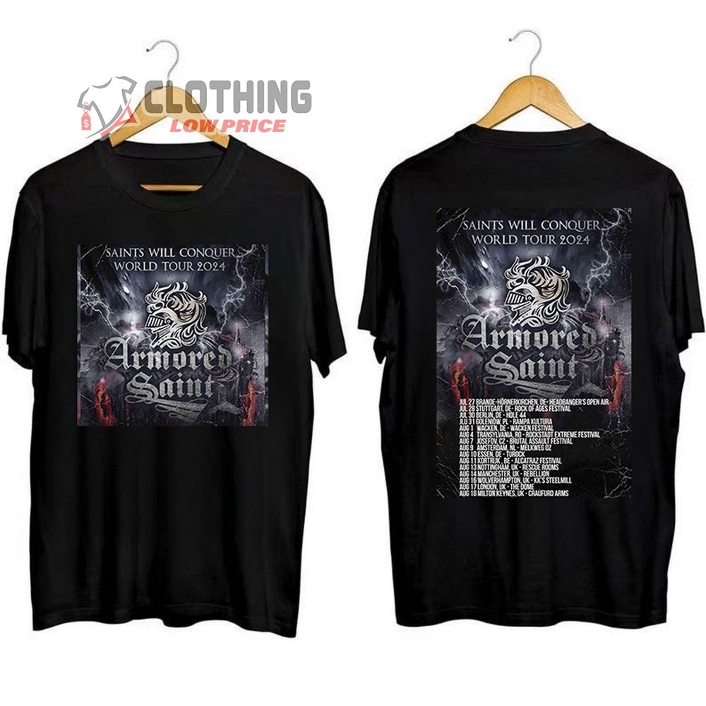 Armored Saint Summer 2024 European Tour Merch, Saints Will Conquer World Tour 2024 Armored Saint T-Shirt