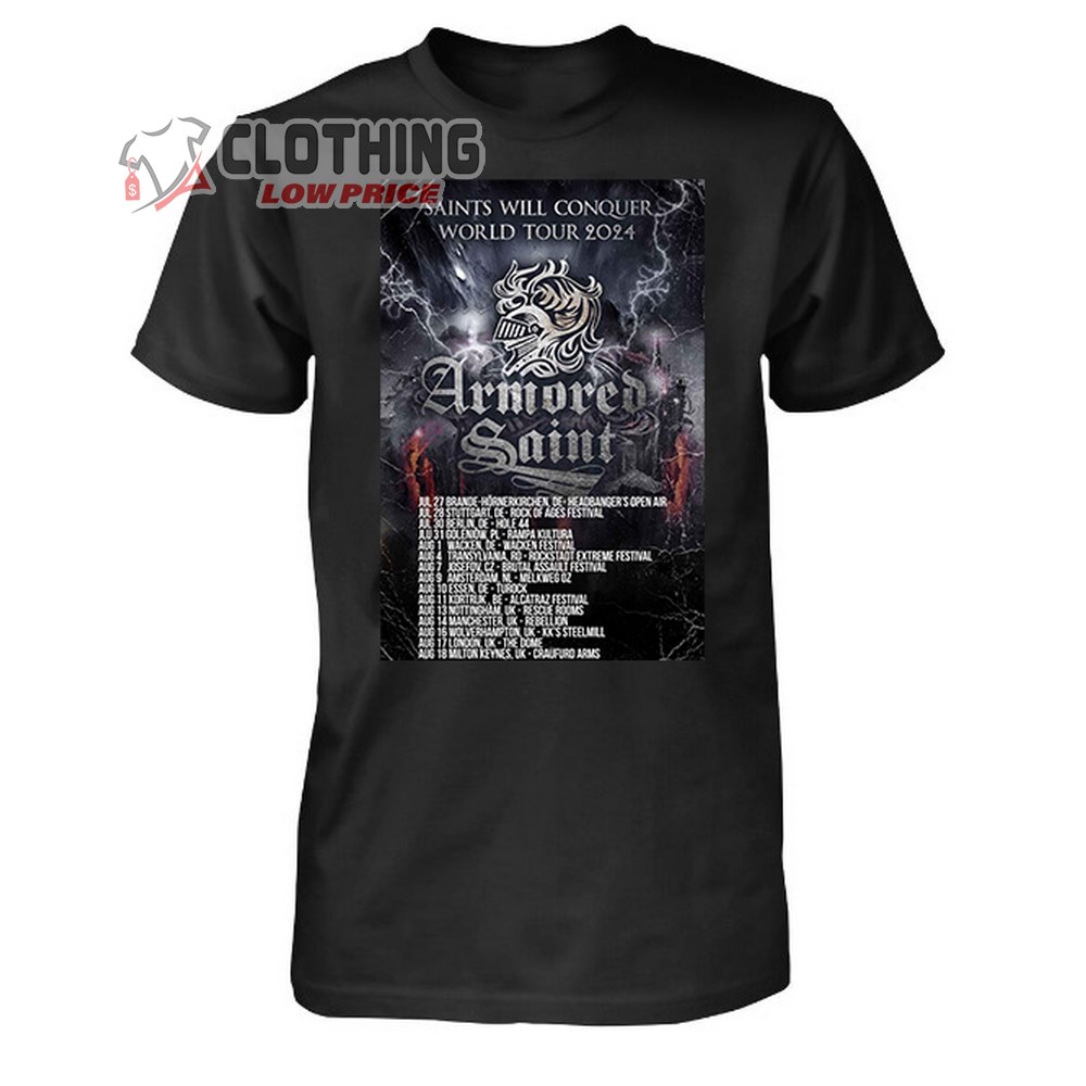 Armored Saint World Tour 2024 Merch,Armored Saint Saints Will Conquer World Tour 2024 T-Shirt