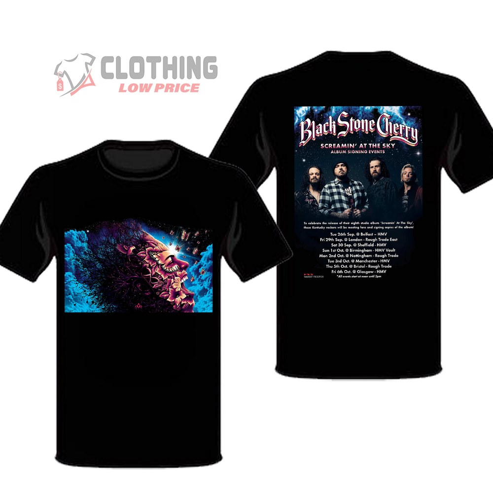 Black Stone Cherry Album Singing Event 2024 Merch, Screamin At The Sky Album Singing Event 2024 Shirt, Screamin At The Sky 2024 Tour Dates And Setlist T-Shirt Hoodie And Sweater