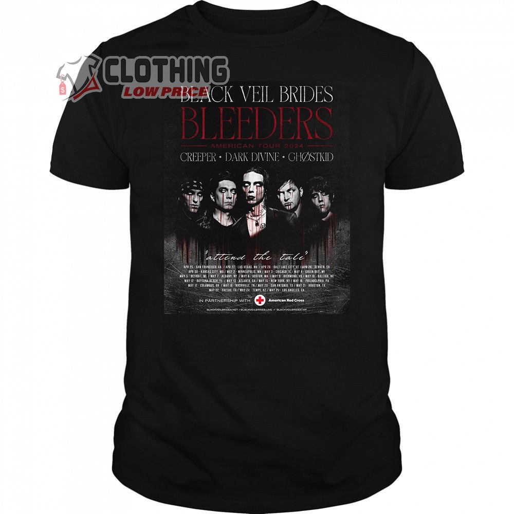 Black Veil Brides 2024 Tour Merch, Black Veil Brides, Creeper Band, Dark Divine, Ghostkid Shirt,  Black Veil Brides Concord Music Hall T-Shirt