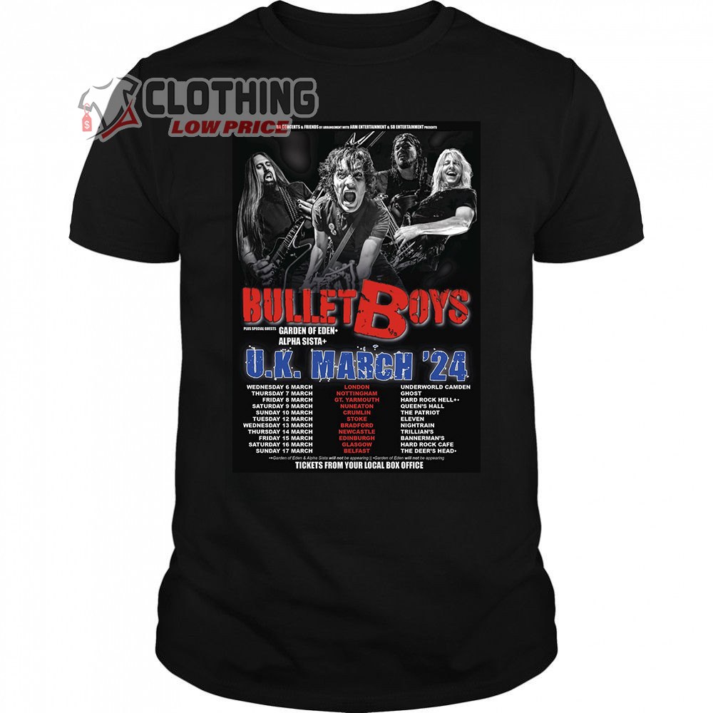 Bullet Boys UK March 2024 Tour Merch, American Hard Rockers Bullet Boys Shirt, Bullet Boys Concert 2024 T-Shirt