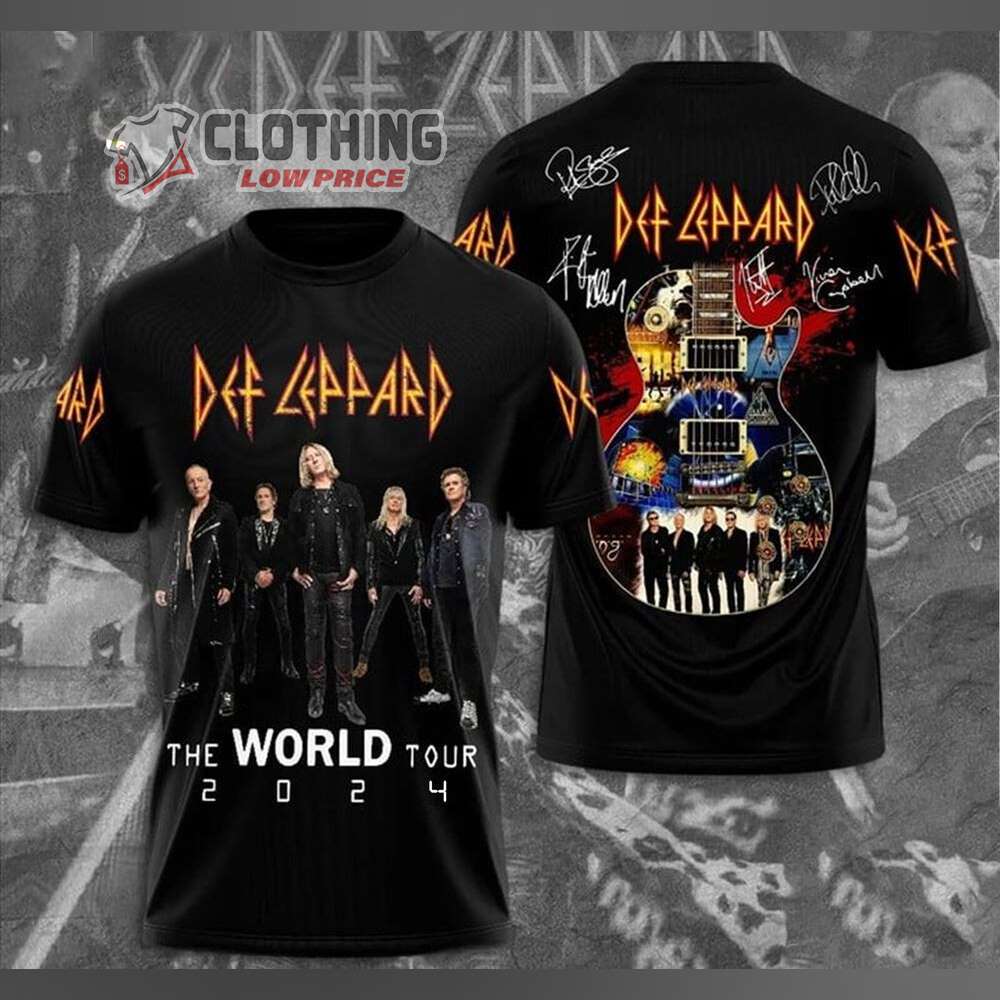 Def Leppard The World Tour 2024 3D Merch, Def Leppard Tour 2024 Signatures 3D All Over Printed