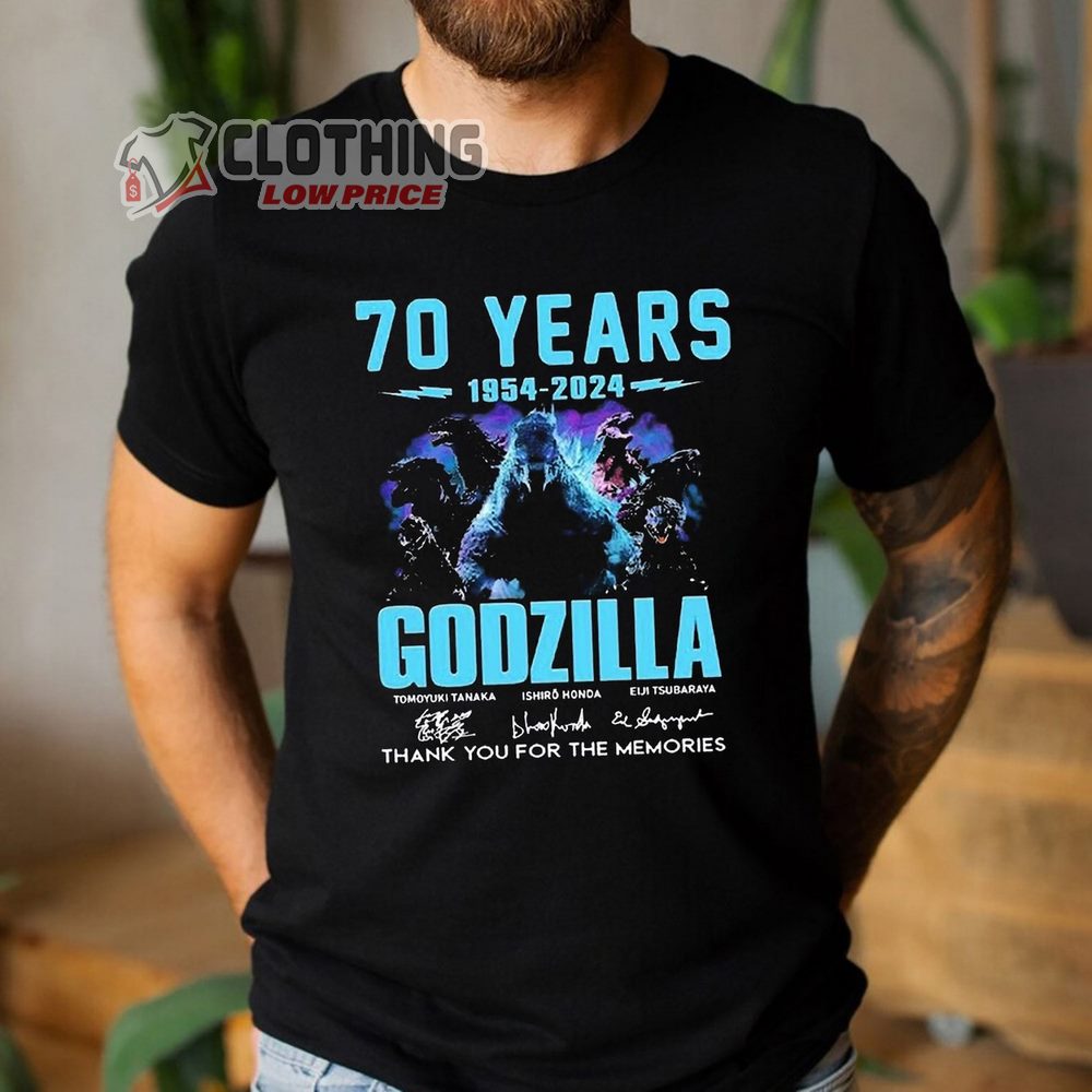 Godzilla 70 Years 1954-2024 Thank You For The Memories Signatures T-Shirt