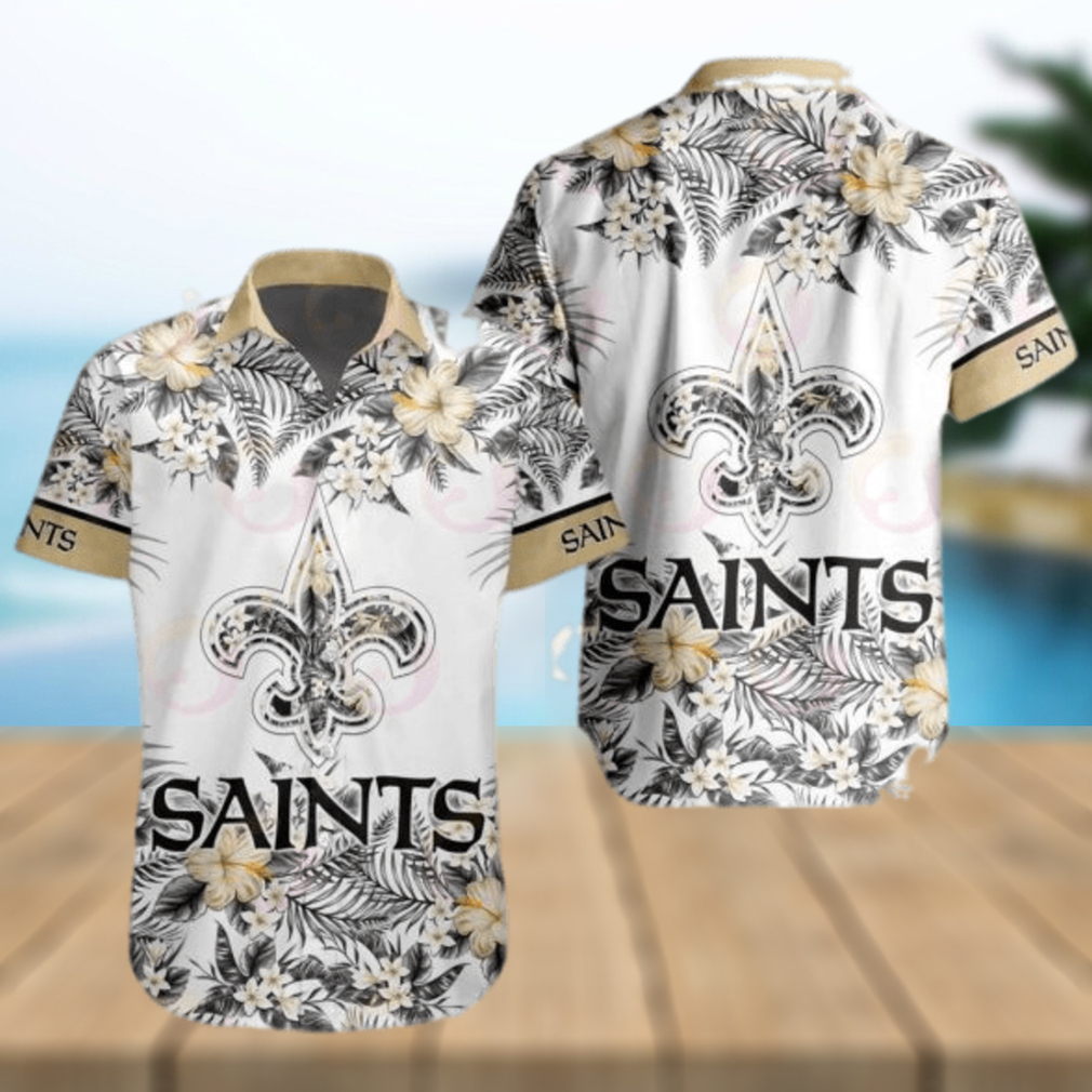 NFL New Orleans Saints Special Hawaiian Design With Flowers And Big Logo Button Shirt - Limotees