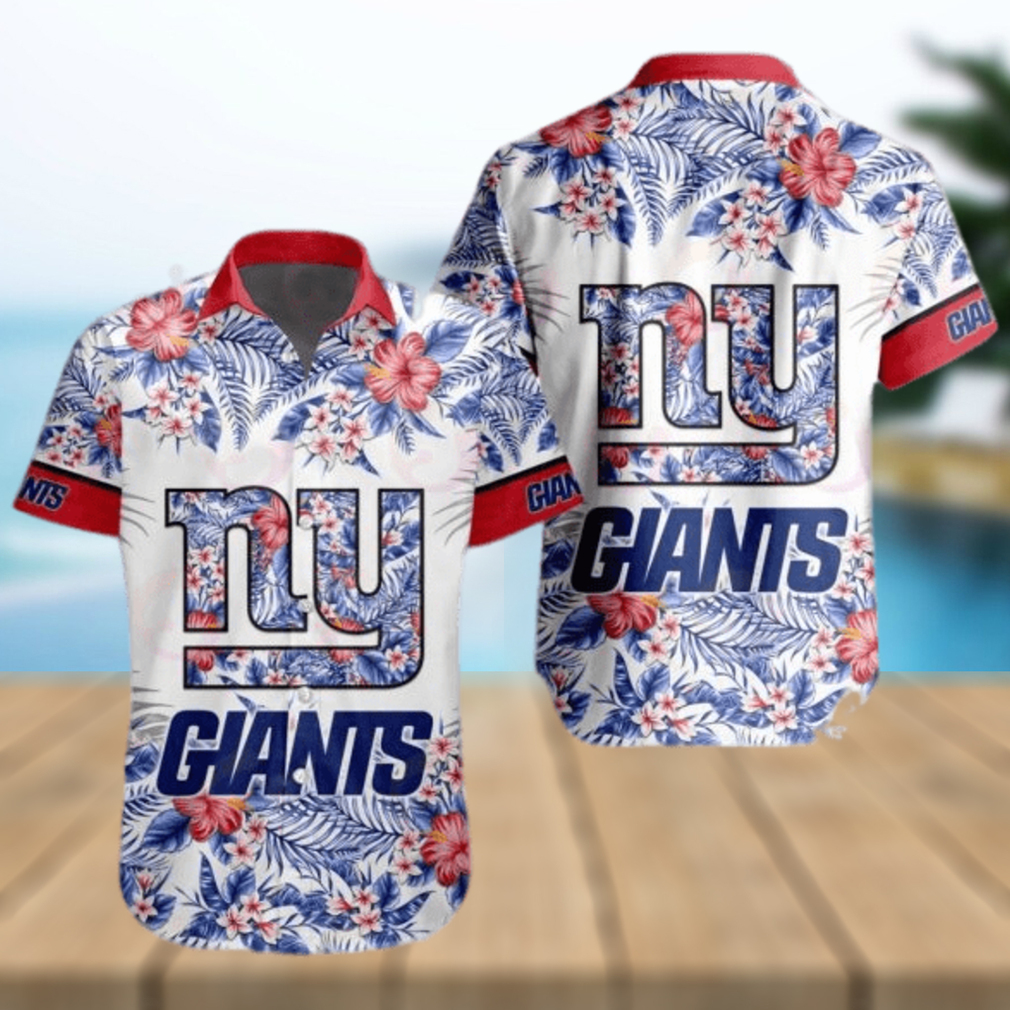 NFL New York Giants Special Hawaiian Design With Flowers And Big Logo Button Shirt - Limotees