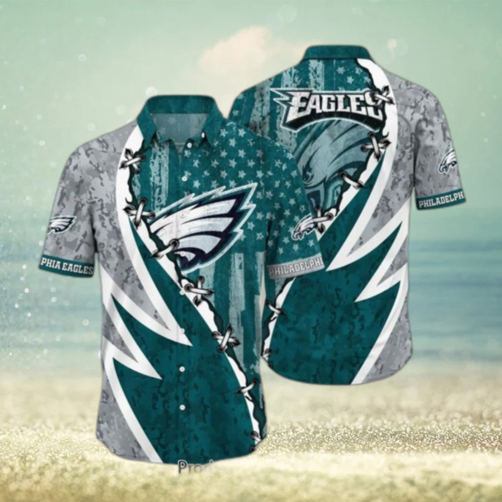 NFL Philadelphia Eagles Hawaiian Shirt Graphic American Flag Print This Summer Gift For Fans Hot Trend 2023 - Limotees