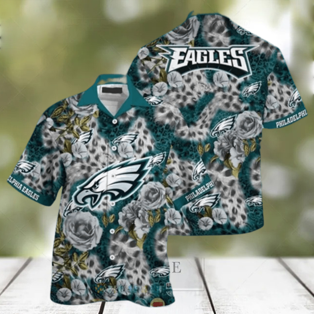 NFL Philadelphia Eagles Hawaiian Shirt Leopard Rose Pattern Summer Vacation Gift - Limotees