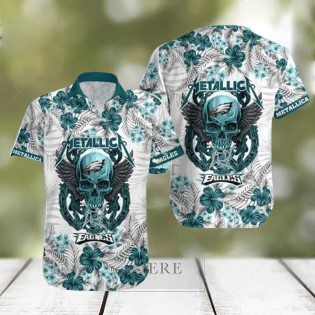 NFL Philadelphia Eagles Hawaiian Shirt Skull And Flower Pattern Beach Gift For Dad - Limotees