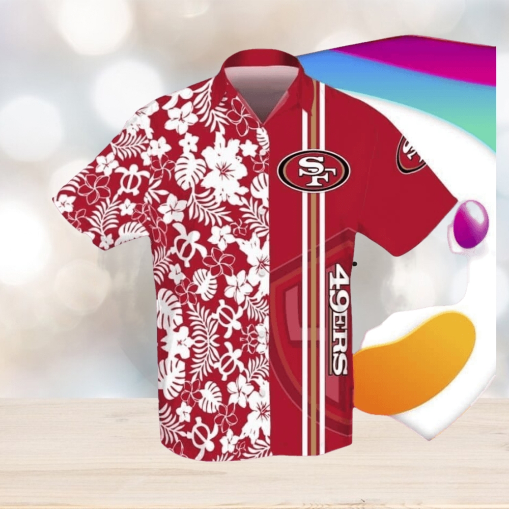 NFL San Francisco 49ers Hawaiian Shirt Turtle And Flower Pattern, NFL Hawaiian Shirt - Limotees