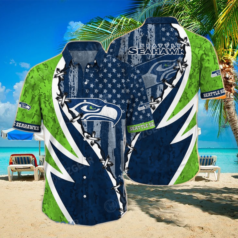 NFL Seattle Seahawks Hawaiian Shirt Graphic American Flag Print This Summer Best Gift For Fans - Limotees