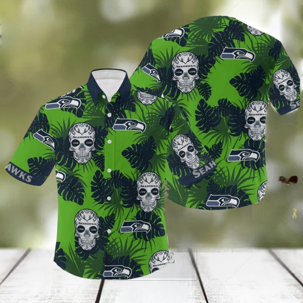 NFL Seattle Seahawks Skull Leaf Halloween Fans Hawaiian Shirt Gift For Men And Women - Limotees