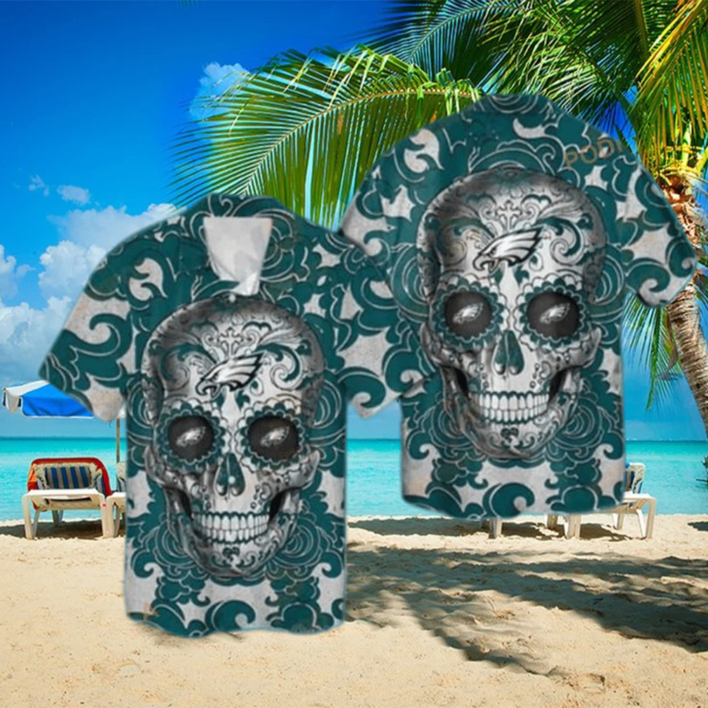 NFL Sugar Skull Philadelphia Eagles Funny Hawaiian Shirt Gift For Sports Dad - Limotees